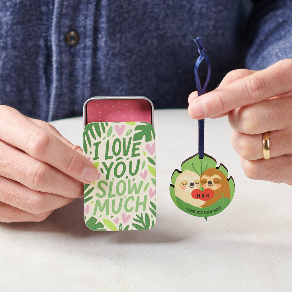 Personalised Couple's Sloth Keepsake In A Tin, 1 of 5