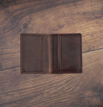 Men's Cardholder Wallet Italian Dark Brown Leather Flapover Rfid Protected Personalised, 6 of 8