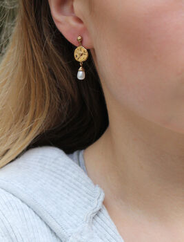 Gold Vermeil Coin And Pearl Earrings, 2 of 4