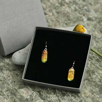 Fused Glass Drop Earrings In Autumn Colours, 7 of 12