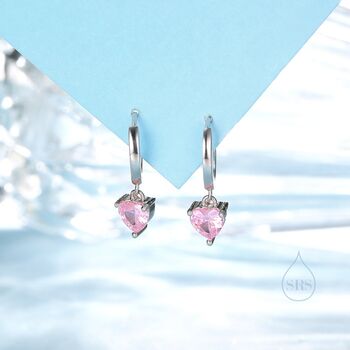 Pink Heart Cz Huggie Hoop In Sterling Silver, 6 of 12
