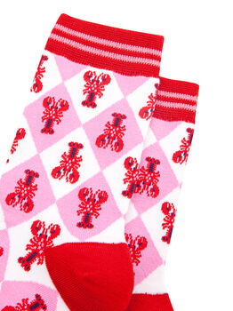 Lobster Checkerboard Bamboo Socks In Pink, 3 of 4