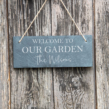 Personalised 'Welcome To Our Garden' Slate Sign, 2 of 4