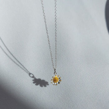 Sterling Silver Personalised Daisy Flower Pendant Two Tone Necklace, 6 of 9