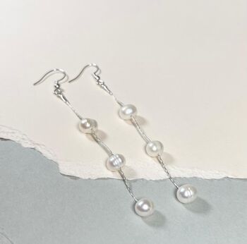 Freshwater Pearl Sterling Silver Long Drop Earrings, 3 of 3