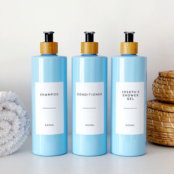Refillable Blue Plastic Bottle With Minimalist Label, 7 of 8