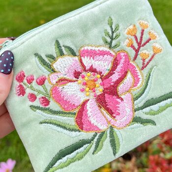 Floral Embroidered Velvet Purse, 3 of 4