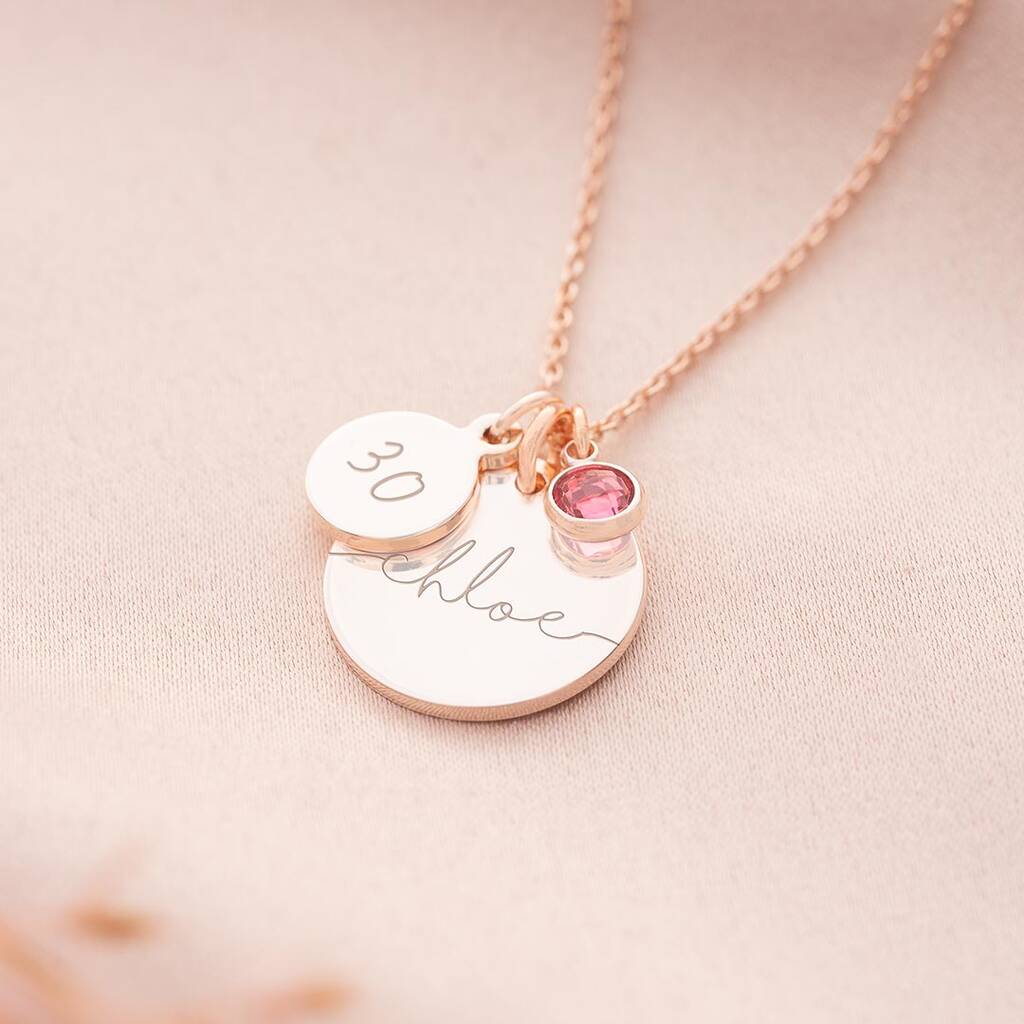 Esme 30th Birthday Disc And Birthstone Name Necklace, 1 of 12