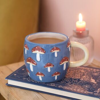 Blue Embossed Toadstool Ceramic Mug, 3 of 3