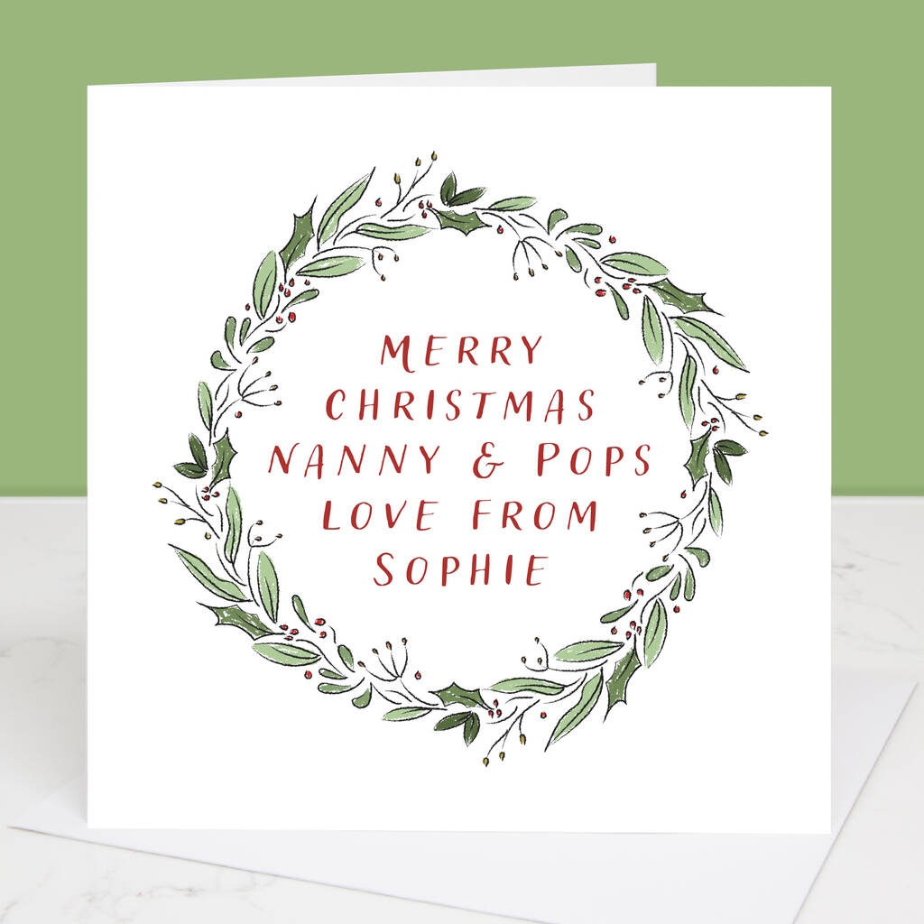 Grandparents Personalised Wreath Christmas Card, 1 of 3