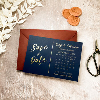 Navy Save The Date Calendar Wedding Invites, 6 of 6