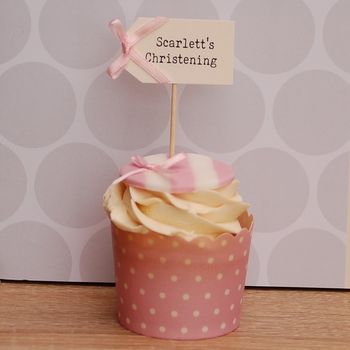 Set Of Ten Personalised Christening Cupcake Toppers, 4 of 5