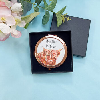 Highland Cow Rose Gold Compact Mirror, 6 of 7