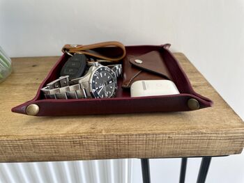 Personalised Burgundy Leather Desk Accessories Tray, 2 of 12