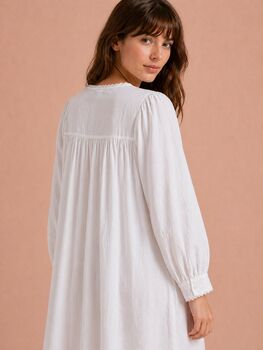 Women's White Cotton Long Sleeve Nightdress Yoke, 6 of 6