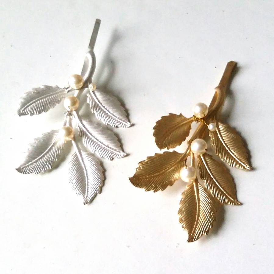 gold or silver leaf hair pins by la belle epoque | notonthehighstreet.com