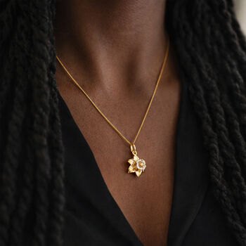 Personalised Gold Plated Sterling Silver Daffodil Pendant Necklace, 2 of 9