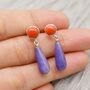 Purple Jade, Red Coral Drop Earrings, thumbnail 1 of 8
