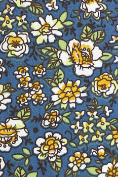 Wedding 100% Cotton Floral Print Tie In Blue And Yellow, 3 of 9
