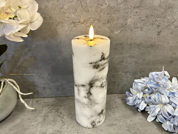 20cm Marbled Grey LED Pillar Candle – Real Wax, 4 of 12