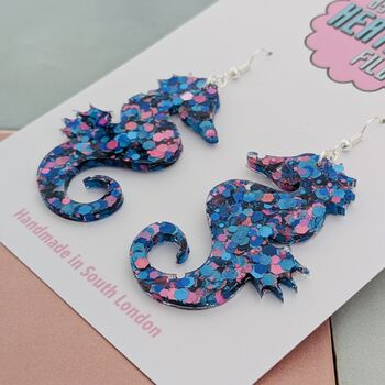 Large Seahorse Glitter Resin Earrings, 7 of 8