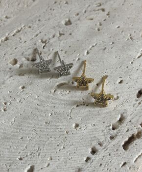 Tiny Dainty Cz Gold Star Stud Earrings, 2 of 5