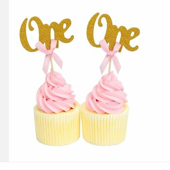 First Birthday Birthday Gold Glitter Party Cake Toppers, 2 of 4