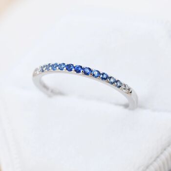 Sapphire Blue Ombre Half Eternity Ring Sterling Silver, 6 of 11