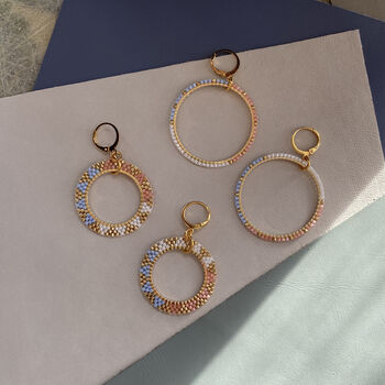 Hand Beaded Pastel Coloured Frosted Hoop Earrings, 2 of 8