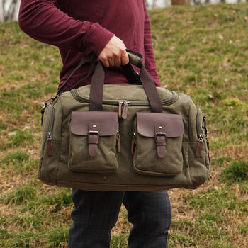 Canvas Holdall Duffel With Front Pockets, 4 of 11