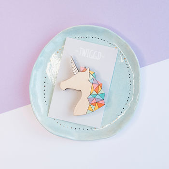 Wooden Unicorn Brooch With Rainbow Mane, 2 of 7