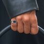 Men's Gold White Line Onyx Square Gemstone Signet Ring, thumbnail 5 of 12