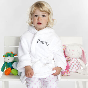 Personalised Soft Baby White Dressing Gown With Ears, 4 of 7