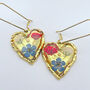 Real Blue Red Flowers Pendant Gold Leaf Earrings Hand Made, thumbnail 1 of 9