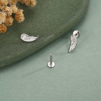 Sterling Silver Angel Wing 16 G Flat Back Labret Earrings, 7 of 12