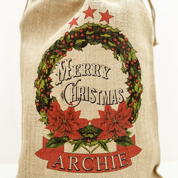 Personalised Traditional Wreath Christmas Sack, 3 of 3