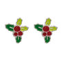 Sterling Silver Holly Design Stud Earrings With Enamel Detail – Christmas Gift, thumbnail 1 of 3