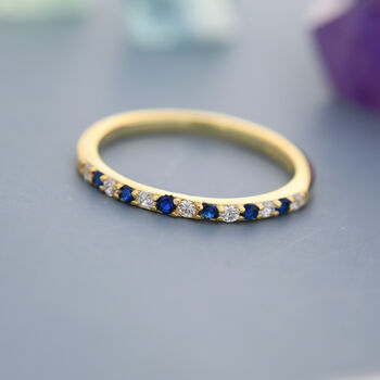 Sterling Silver Sapphire Blue And Clear Cz Half Eternity Ring, 6 of 12