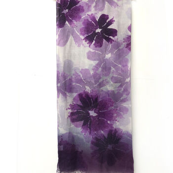 Plum Floral Print Soft Scarf Gift Boxed With Card, 7 of 8