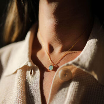 Brooklyn Aqua Chalcedony And Gold Plated Necklace, 2 of 4