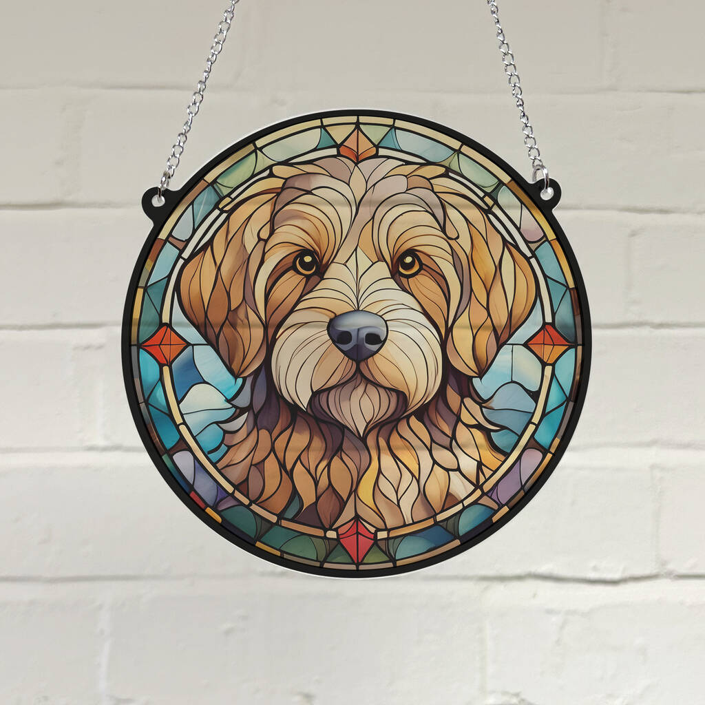 Goldendoodle Stained Glass Effect Suncatcher, 1 of 3