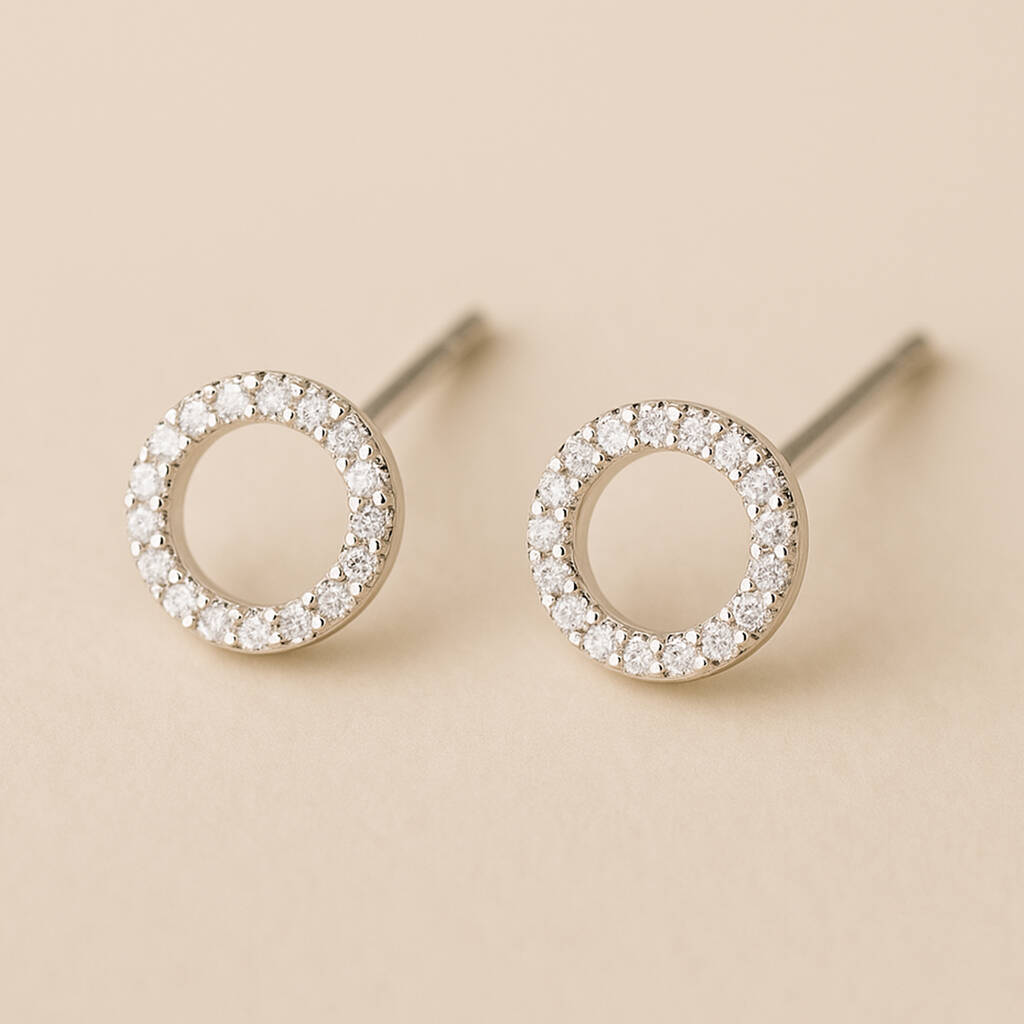 Sterling Silver Cz Karma Circle Stud Earrings, 1 of 6