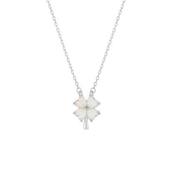 White Opal Four Leaf Clover Sterling Silver Necklace In Silver, 5 of 7