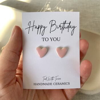 Happy Birthday Ceramic Heart Earrings, 8 of 8