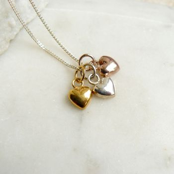 Triple Tiny Heart Necklace Mixed Metal, 3 of 6