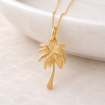 Personalised Gold Plated Sterling Silver Palm Tree Pendant Necklace, 3 of 9