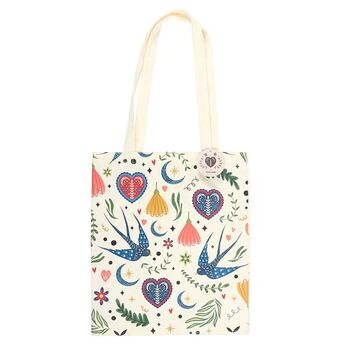 Cream Folk Print Polycotton Tote Bag, 2 of 2