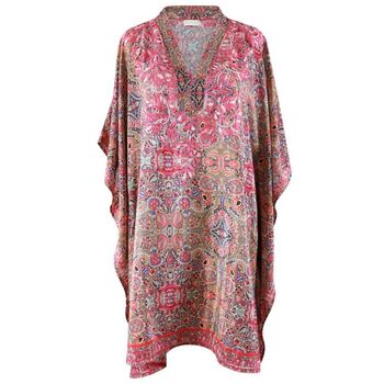 Bohemian Paisley Viscose Kaftan In Pink With Heavy Pink Ombre Fishbone Embroidery, 5 of 5