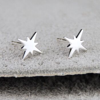 Sterling Silver Shining Star Stud Earrings, 3 of 6
