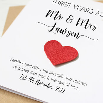 Personalised 3rd Anniversary Card With Leather Heart, 6 of 6